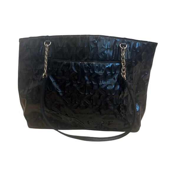 Michael Michael Kors Patent Leather Chain Tote Bag  Black Gold - Picture 1 of 9